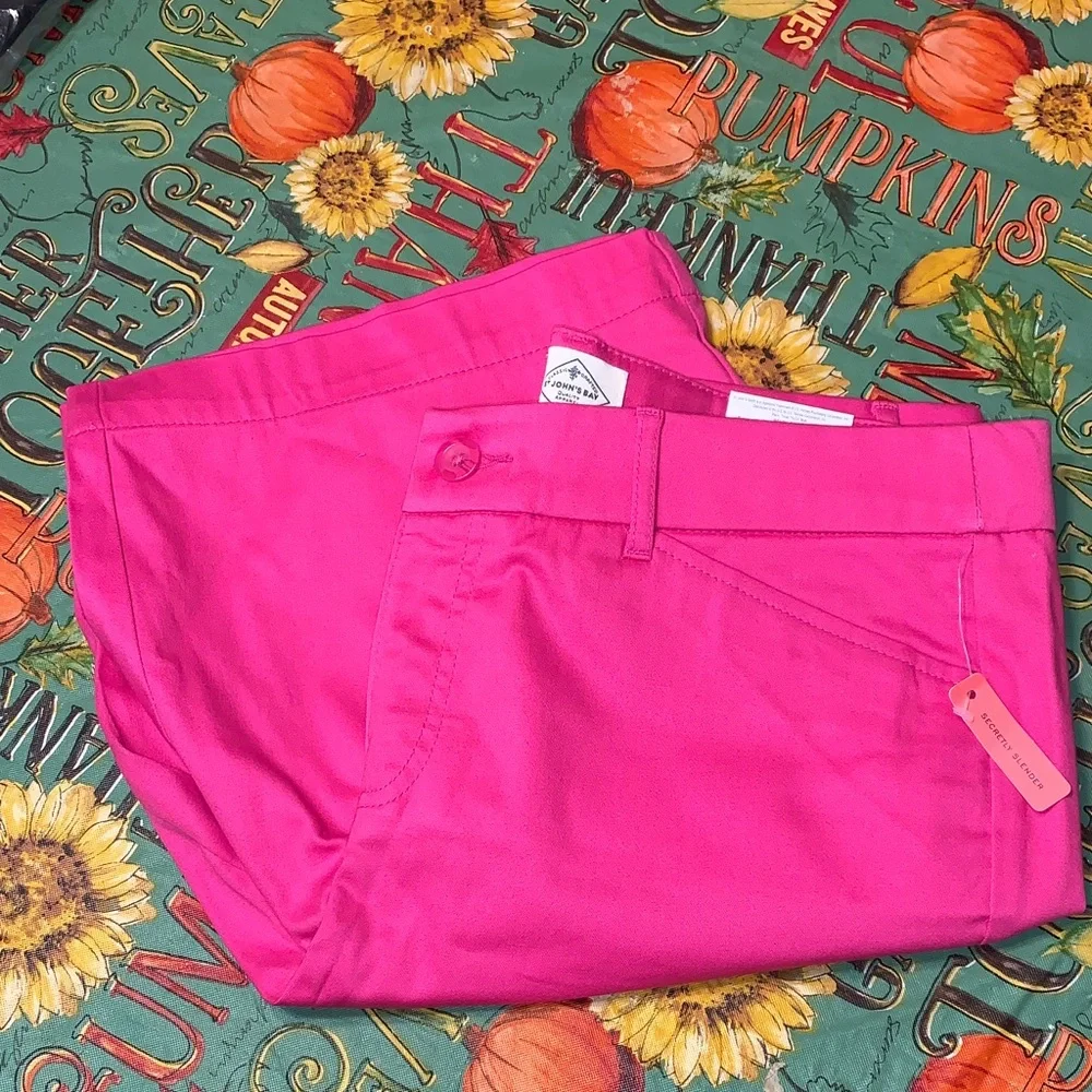 St. John’s Bay Secretly Slender Raspberry Rose Bermuda Shorts - Picture 1 of 10